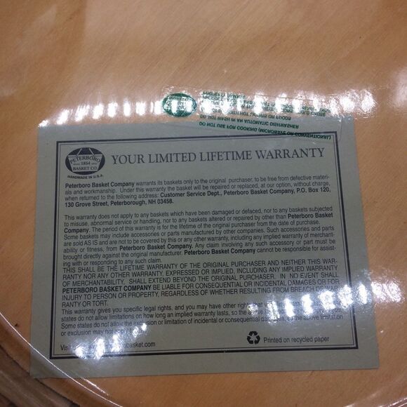 Peterboro Woven Wooden Round Basket w/Leather Handles Plastic Insert for Serving - Picture 5 of 12